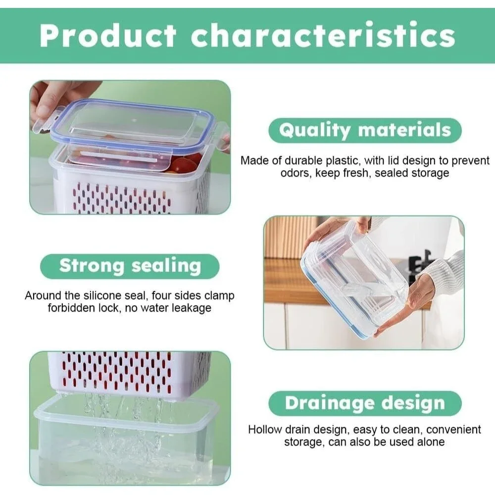 Fruit Storage Container Fridge Produce Keeper Leakproof Food Saver Clear White